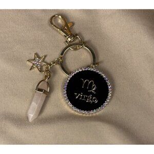 Gold Mystical Gem Zodiac Keyring VIRGO Constellation Charm Star Rhinestone A56